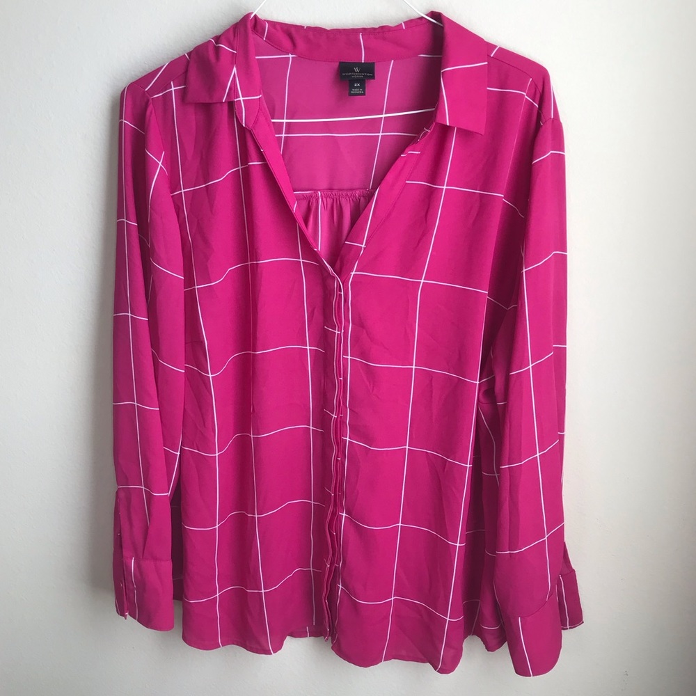 Worthington | Pink Button Up Plus Size Blouse